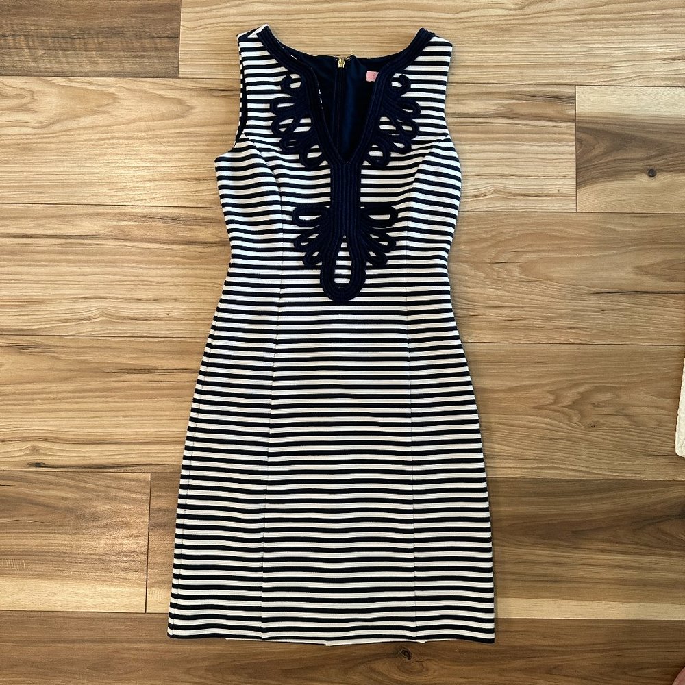 Lilly Pulitzer Dress Janice Shift True Navy Ottoman Stripe Size XS